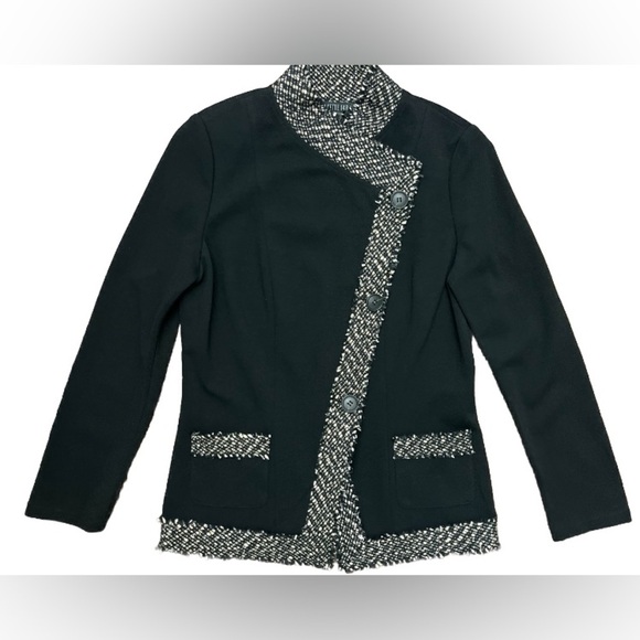 Lafayette 148 Evening Jacket top Size 8 Black Tweed Trim Business Designer EUC - Picture 1 of 14